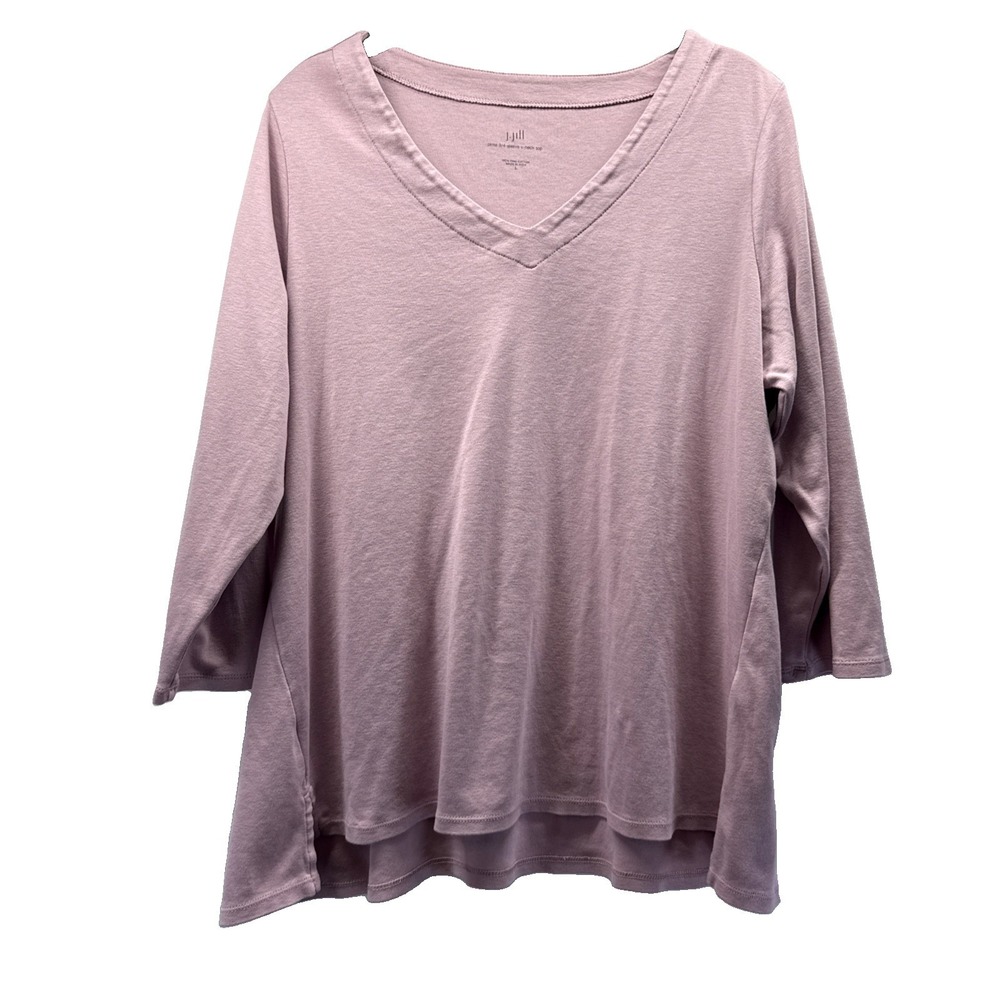 J Jill Pima 3/4 Sleeve V Neck Top Size Large Solid Pink 3/4 Sleeve 100% Cotton